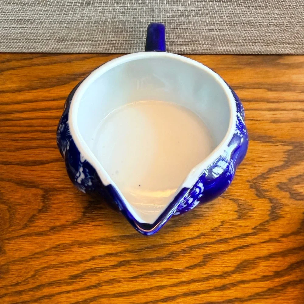 Victoria Ware Ironstone Flow Blue Style Juicer Reamer 2 Piece Set Floral 1990s